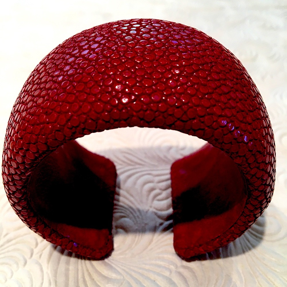 Exotic Cinnabar Red Leather Cuff bracelet from Paris